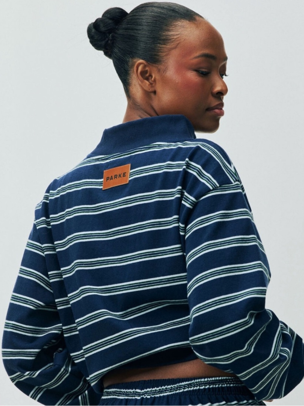Parke Navy Striped Cropped Pullover